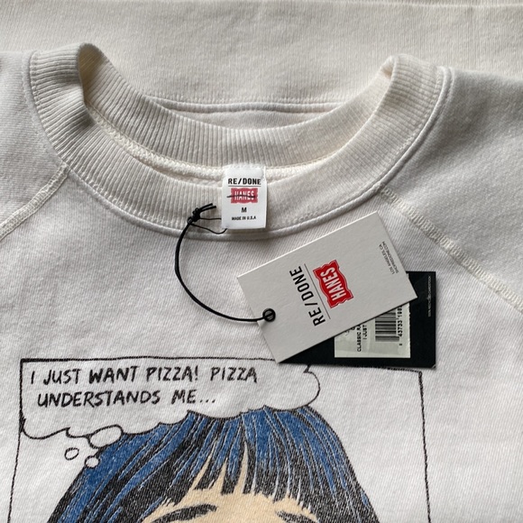 NWT Re/Done I Just Want Pizza Crewneck Sweater | Sweatshirt in Off White - Picture 6 of 12